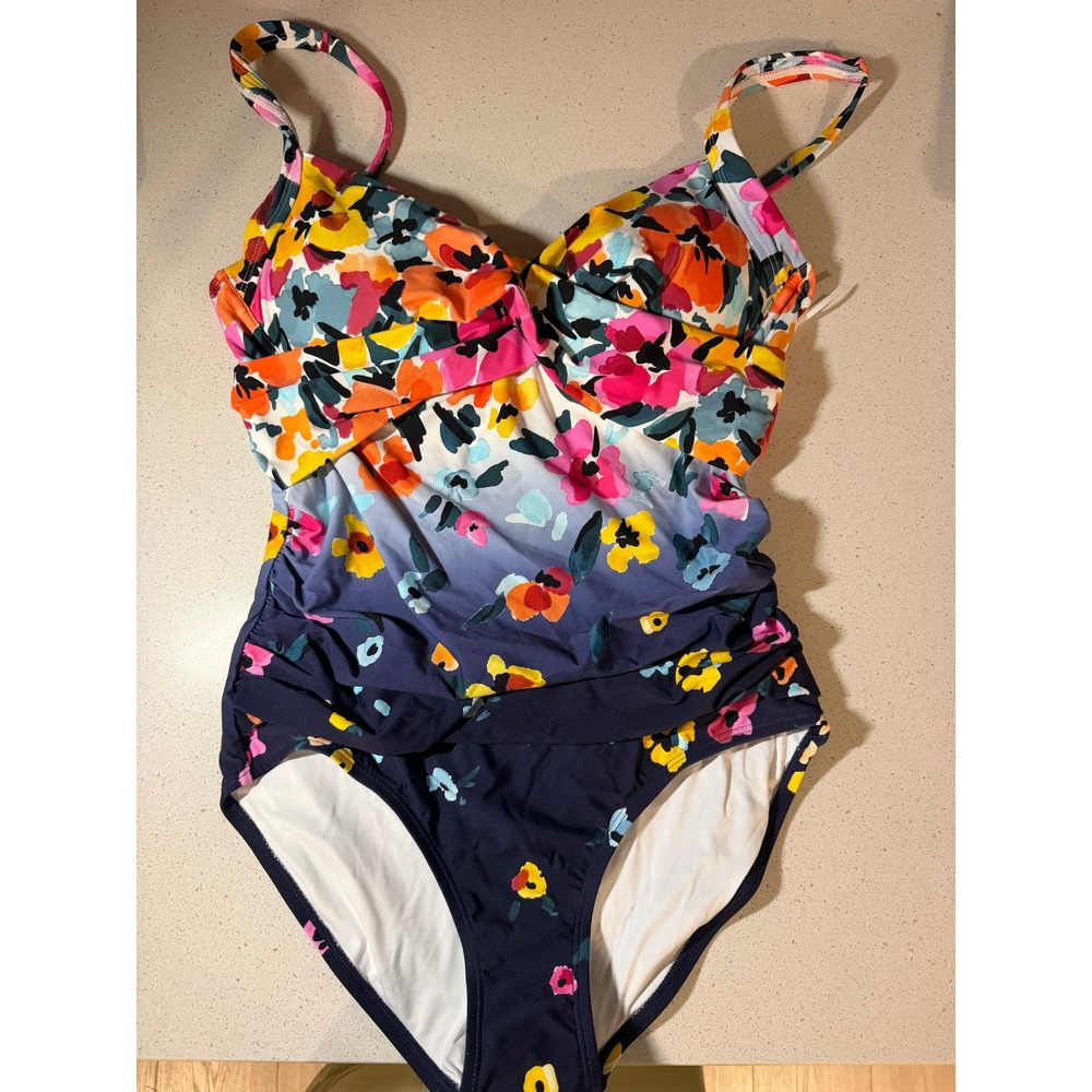 Anne Cole Womens Underwire One Piece Swimsuit Floral Ombre Navy Blue‎ 8